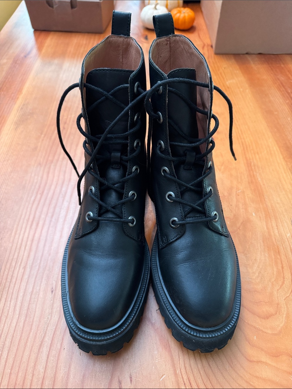 Madewell Rayna Lace Up Leather Boots, True black, Size 8.5